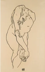 Kauernder Akt mit herabgebeugtem Kopf